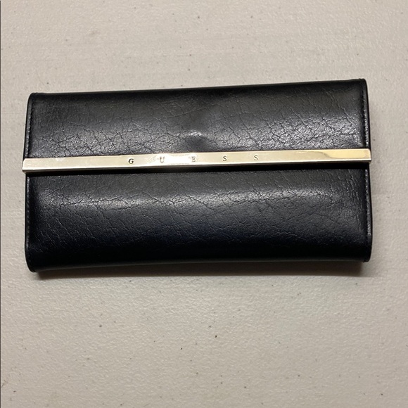 Guess Black Leather Wallet with Chrome Trim - Picture 1 of 3